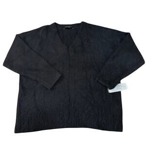 FRENCH CONNECTION Women's Fluffy Knit V Neck Oversized Sweater Size M In Black